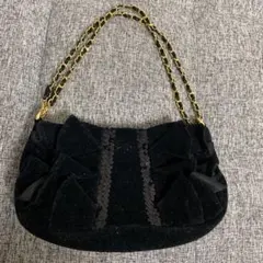 美品　フェイラー　2wayチェーンフリルスパンコールショルダーバッグ　黒　ラメ