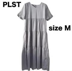 PLST プラステ ワンピース 半袖 グレー Vネック ティアードデザインのサムネイル