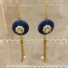 ハンドメイド ピアス  デニムパールビジューピアス　☆オマケ付き☆
