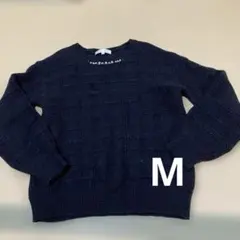 grove グローブ パール付き ラメ入り ニット セーター ネイビー Mサイズ