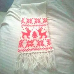 トナカイ マフラー フリンジ付き クリスマス 白