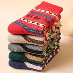 北歐暖かい抗寒レディースソックスウール混冬5足まとめ売り極厚裏起毛クルー女性靴下