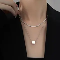 スネークチェーン ネックレス セット 華奢 シルバー ステンレス