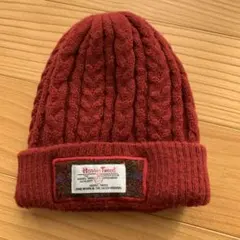 ハリスツイード  レッド　ニット帽子　52センチ〜54センチ