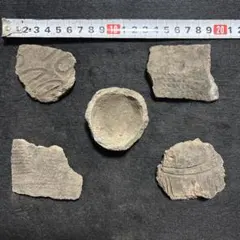 世界遺産登録の遺跡群の縄文土器破片、異種紋様４個&壺底セットＧ、放出品‼️のサムネイル