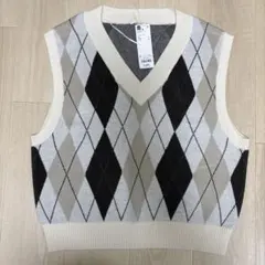 美品　GU オフホワイト アーガイル ニットベスト L