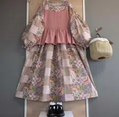 ハンドメイド　両脇ポケット付きロングワンピース