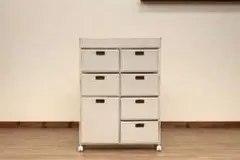 ラタン調　チェスト　4段ワイド　アイボリー