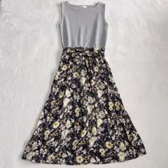【新品✨タグ付き】 アンデミュウ ニット×花柄ラップワンピース ドッキング Fのサムネイル