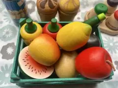 【使用品】 ERZI木製フルーツ野菜セット バスケット付き