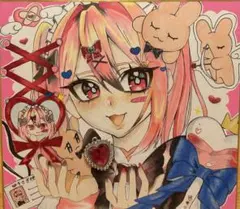 s*s様 手描きイラスト オリジナル アナログ 色紙 原画 ロング 猫