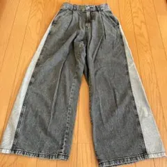 GU ジーユー　ジュニアサイズ　150 グレー デニムワイドパンツ サイド異素材