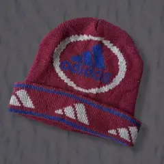 【希少】90s adidas アディダス ニット帽 キャップ バーガンディ