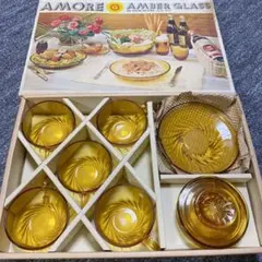 昭和レトロ  東洋ガラス  アンバー グラス  ティーセット