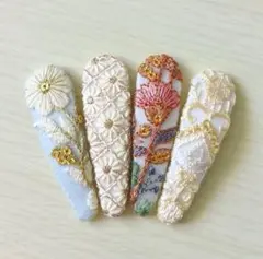 インド刺繍リボンの花柄ヘアピン パッチン4個セット アソート