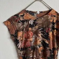 美品✨【M】花柄 半袖Tシャツ フラワー レディース レトロ カジュアル 古着