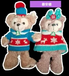 【明日まで！】ダッフィー シェリーメイ クリスマス ぬいぐるみバッチ