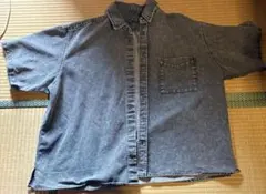 グレー デニム風 ボタンアップシャツ