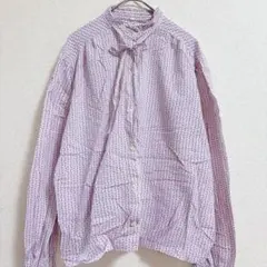 花柄 ストライプ ボウタイ 長袖 シャツ フェミニン ピンク【L】