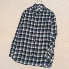 ユニクロ フランネルチェックシャツ L ブルー ネイビー ネルシャツ 綿100%