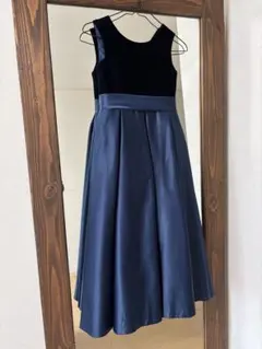 ネイビー ノースリーブ ドレス ウエストリボン
