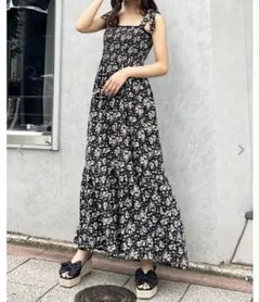 INGNI 花柄シャーリング／ワンピース ブラック