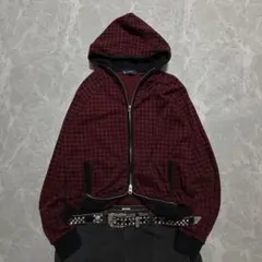 00s【Archive】checked zip-up hoodie/Y2K 赤