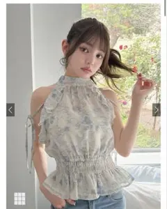 GRL 花柄シアーアメスリフリルリボントップス[tg965a]のサムネイル