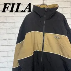 FILA フィラ ナイロンジャケット ブラック/ベージュ S 刺繍ロゴ