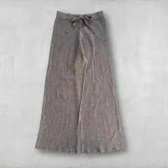 リブニット ワイドパンツ ガウチョパンツ モカベージュ フリーサイズ