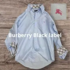 バーバリー ブラックレーベル 長袖シャツ ノバチェック ブルー　M リネン混