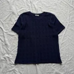 90s vintage ネイビー ケーブル編み 半袖ニット