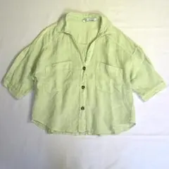 ZARA 　ザラ　リネン 半袖シャツ ライトグリーンのサムネイル