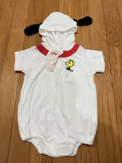値下げ！新品　PEANUTS スヌーピー フード付きロンパース 80男女兼用