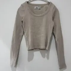 HOLLISTER ホリスター リブカットソー 長袖 ベージュ S ショート丈