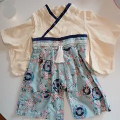 【80サイズ】袴ロンパース　水色　ライトブルー