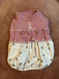 犬服☆淡いピンク小花バルーンワンピ☆XS