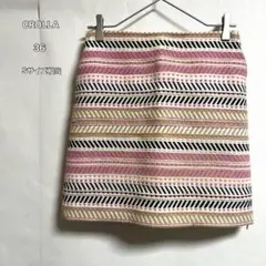 CROLLA クローラ ピンク 幾何学柄 ストライプ タイトスカート 36 Sのサムネイル