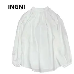 INGNIイング　スタンドカラーギャザーブラウス　オーバーサイズクラシカル透け感