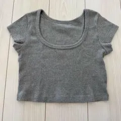 ジュエミ　グレー 半袖Tシャツ リブ編み フリーサイズ　ショート丈のサムネイル