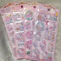 キティ マイメロ キラキラウォーターシール ボンボンドロップ　4枚セット