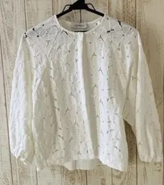 美品 ヒッピネス hippi レース ブラウス シャツ カットワーク 白 綿 