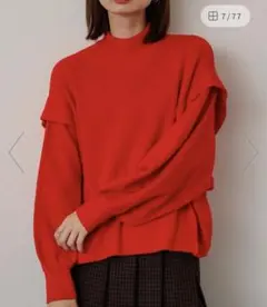 センスオブプレイス　ストレッチショルダータックセーター　レッド