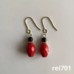 No.54 シンプル　チェコビーズ　オペックレッド　ピアス　イヤリング