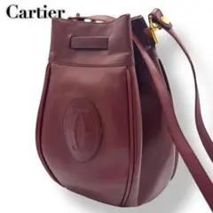 カルティエ 巾着 ショルダー マストライン レザー 斜めがけ　バケット　自立可