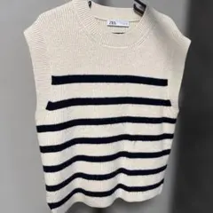 ZARA ストライプ ノースリーブニットベスト