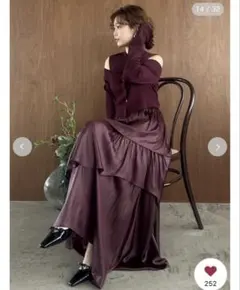 美品 フレイアイディー アシメティアードスカートコンビニットワンピース WINE