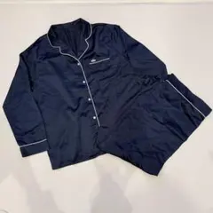 GU サテン長袖パジャマ上下セット ネイビー 紺色 ルームウェア