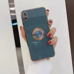 iPhone7/8/SE2/SE3 ケース リング付き ダークグリーン