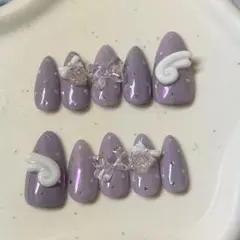 【現品】サイズオーダー ウィッシュコア ドット 羽 ネイルチップ